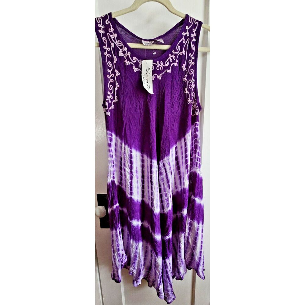 NWT Vintage SANTE CLASSICS women purple tie dye sleeveless dress one size MIDI